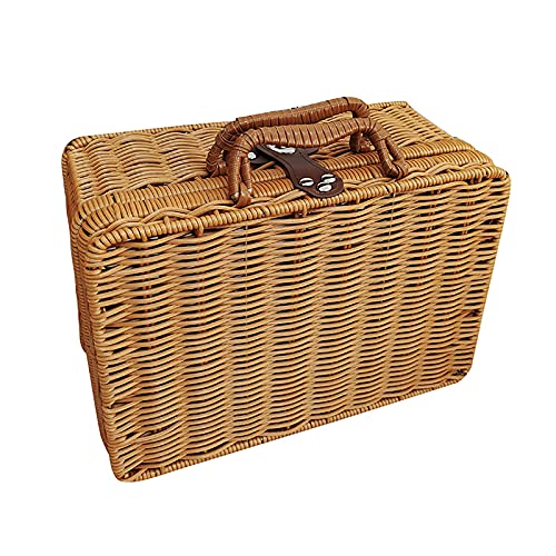 yidexin Seagrass Baskets Wicker, Artificial Rattan Storage Box, Rattan Suitcase Woven Artificial Wooden Leather Look Strap, Lock Organizer Storage, 29.52112 CM