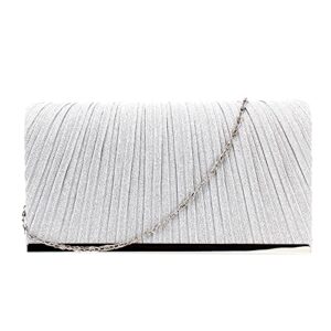 quniko glitter clutch purse evening handbag formal wedding party prom bag, silver