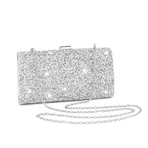 elabest glitter evening clutch bag rhinestone handbag crossbody purse wedding party bag for women and girls (double-sided silver crystal)