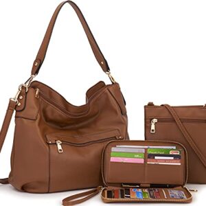 Large Crossbody Bags Ladies Shoulder Handbags Purse and Wallet Set for Women Totes Hobo Purses Brown