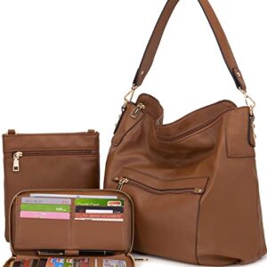 Large Crossbody Bags Ladies Shoulder Handbags Purse and Wallet Set for Women Totes Hobo Purses Brown