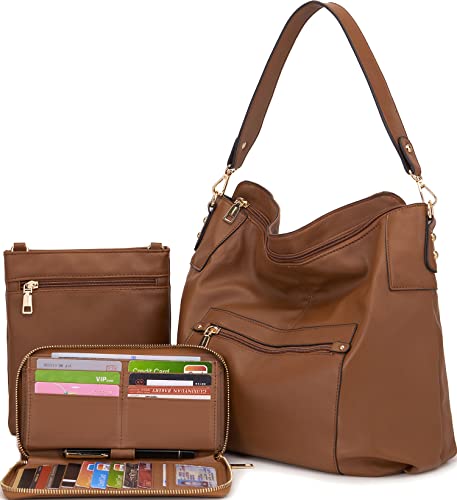 Large Crossbody Bags Ladies Shoulder Handbags Purse and Wallet Set for Women Totes Hobo Purses Brown