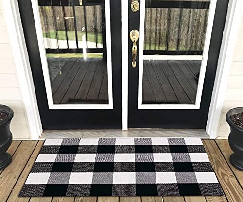 Levinis Buffalo Check Rug - Cotton Washable Porch Rugs Durable and Washable Outdoor Rugs Door Mat Hand-Woven Buffalo Plaid Rug for Outdoor/Kitchen/Bathroom/Entry Way/Bedroom, 23.6" x 35.4"