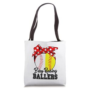 busy raising ballers softball baseball mom life mothers day tote bag