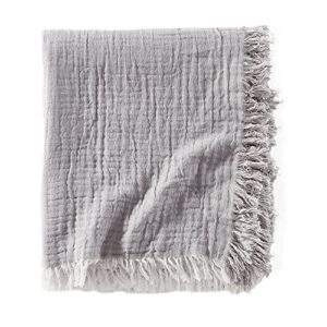 brielle home denver reversible cotton gauze throw blanket, grey/ecru, 50×60