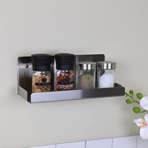 Deco Gables Designs 3 Modern Brushed Stainless Steel Spice Racks Floating Wall Shelf Hanging Durable Polished Solid Metal for Home Kitchen Dining Room with Mounting Hardware 10 Inches Wide Set of 3