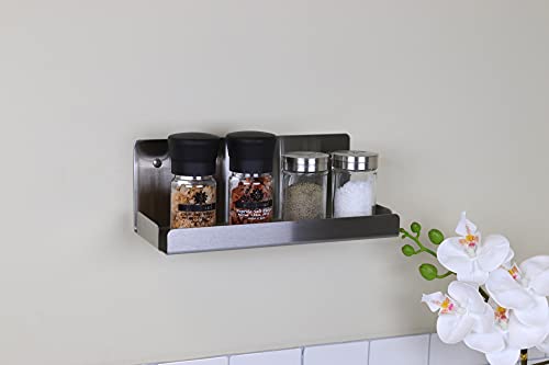 Deco Gables Designs 3 Modern Brushed Stainless Steel Spice Racks Floating Wall Shelf Hanging Durable Polished Solid Metal for Home Kitchen Dining Room with Mounting Hardware 10 Inches Wide Set of 3