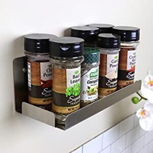 Deco Gables Designs 3 Modern Brushed Stainless Steel Spice Racks Floating Wall Shelf Hanging Durable Polished Solid Metal for Home Kitchen Dining Room with Mounting Hardware 10 Inches Wide Set of 3