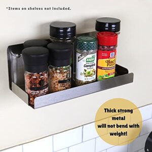 Deco Gables Designs 3 Modern Brushed Stainless Steel Spice Racks Floating Wall Shelf Hanging Durable Polished Solid Metal for Home Kitchen Dining Room with Mounting Hardware 10 Inches Wide Set of 3