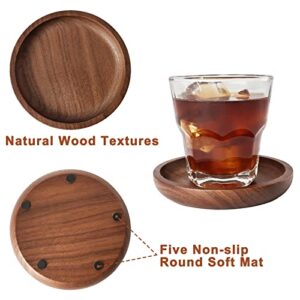 MAPRIAL Wooden Coasters for Drinks, 4 Pack 4 Inch Wood Drink Coasters Set 100% Natural Walnut Coasters for Housewarming Gifts for New Home, Office, Home Decor, Bar Table, Any Kind of Cup