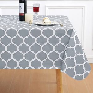 smiry rectangle tablecloth, waterproof vinyl tablecloths with flannel backing for rectangle tables, wipeable spillproof plastic tablecloth for dining, camping, indoor and outdoor (60″ x 84″, grey)