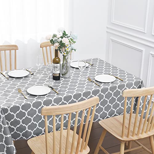 smiry Rectangle Tablecloth, Waterproof Vinyl Tablecloths with Flannel Backing for Rectangle Tables, Wipeable Spillproof Plastic Tablecloth for Dining, Camping, Indoor and Outdoor (60" x 84", Grey)