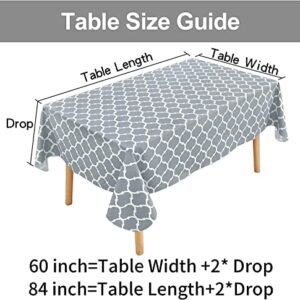 smiry Rectangle Tablecloth, Waterproof Vinyl Tablecloths with Flannel Backing for Rectangle Tables, Wipeable Spillproof Plastic Tablecloth for Dining, Camping, Indoor and Outdoor (60" x 84", Grey)