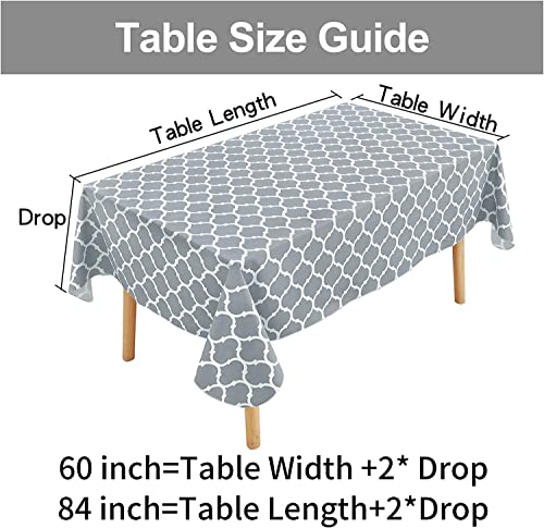 smiry Rectangle Tablecloth, Waterproof Vinyl Tablecloths with Flannel Backing for Rectangle Tables, Wipeable Spillproof Plastic Tablecloth for Dining, Camping, Indoor and Outdoor (60" x 84", Grey)