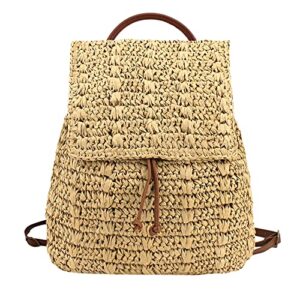 meyaus women large straw woven backpack flap drawstring daypack beach shoulders bag