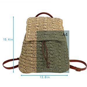 Meyaus Women Large Straw Woven Backpack Flap Drawstring Daypack Beach Shoulders Bag