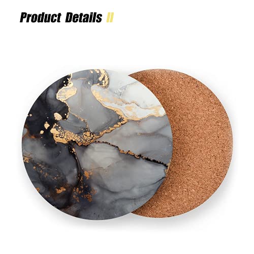 2Pcs Absorbent Drink Coasters Fashion Marble Pattern Round Coaster with Cork Backing Non-Slip for Home Office 4in