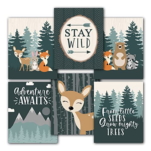 6 Reversible 8x10 Woodland Nursery Decor For Boys Prints, Woodland Nursery Wall Decor, Woodland Baby Shower Decorations, Woodland Creatures Nursery Wall Art Decor, Woodland Animals Posters For Bedroom