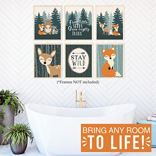 6 Reversible 8x10 Woodland Nursery Decor For Boys Prints, Woodland Nursery Wall Decor, Woodland Baby Shower Decorations, Woodland Creatures Nursery Wall Art Decor, Woodland Animals Posters For Bedroom