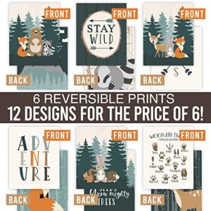 6 Reversible 8x10 Woodland Nursery Decor For Boys Prints, Woodland Nursery Wall Decor, Woodland Baby Shower Decorations, Woodland Creatures Nursery Wall Art Decor, Woodland Animals Posters For Bedroom