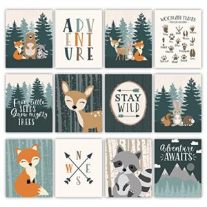 6 Reversible 8x10 Woodland Nursery Decor For Boys Prints, Woodland Nursery Wall Decor, Woodland Baby Shower Decorations, Woodland Creatures Nursery Wall Art Decor, Woodland Animals Posters For Bedroom