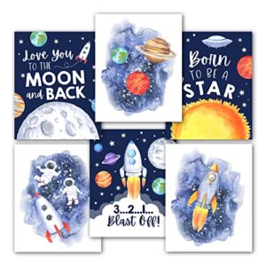 6 reversible 8×10 space decor for boys room prints, space themed bedroom decor, outer space room decor, space birthday decorations, space poster for boys room, space theme classroom decorations