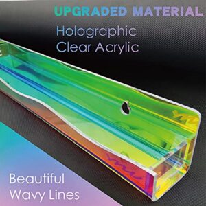 YMVV 15 inches Rainbow Iridescent Acrylic Floating Bookshelves, Clear Holographic Wall Mounted Shelf 2 Packs, Kids Room Wall Bookshelves Display Book Shelf