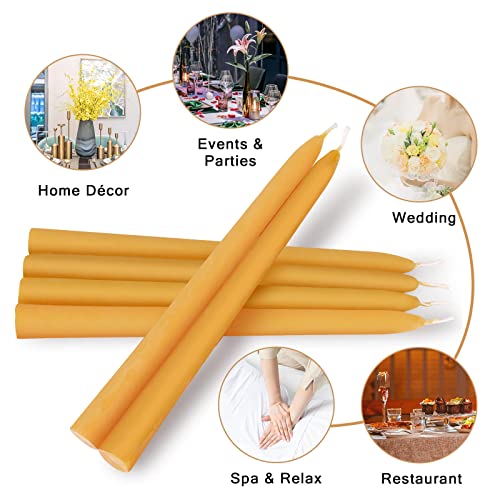 olorvela Beeswax Candles 12Pack 10" Taper Candles Handmade Candle Sticks 100% Pure Beeswax Smokeless and Dripless Beeswax Tapered Candles (Yellow)