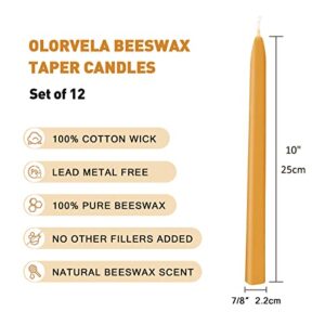 olorvela Beeswax Candles 12Pack 10" Taper Candles Handmade Candle Sticks 100% Pure Beeswax Smokeless and Dripless Beeswax Tapered Candles (Yellow)