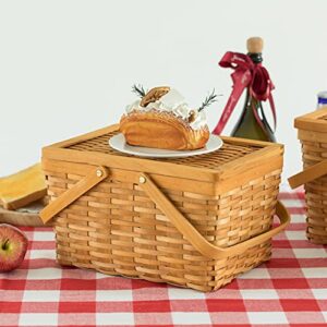 Woodchip Picnic Storage Basket with Cover and Movable Handles, Small