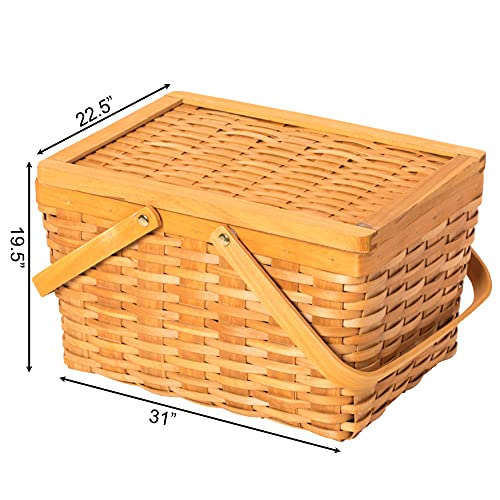 Woodchip Picnic Storage Basket with Cover and Movable Handles, Small