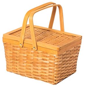 Woodchip Picnic Storage Basket with Cover and Movable Handles, Small