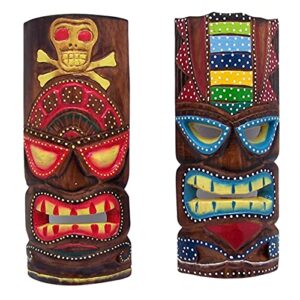 hand crafted polynesian hawaiian style painted tiki masks, wall décor, set of 2 assorted colors,12 inches