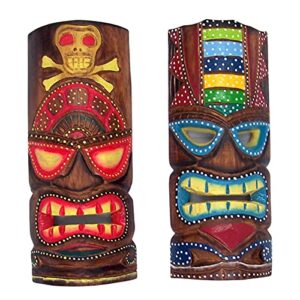 Hand Crafted Polynesian Hawaiian Style Painted Tiki Masks, Wall Décor, Set of 2 Assorted Colors,12 Inches