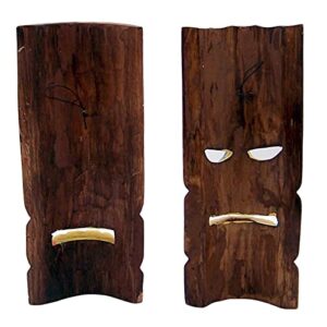 Hand Crafted Polynesian Hawaiian Style Painted Tiki Masks, Wall Décor, Set of 2 Assorted Colors,12 Inches