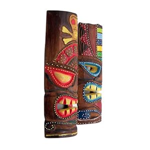 Hand Crafted Polynesian Hawaiian Style Painted Tiki Masks, Wall Décor, Set of 2 Assorted Colors,12 Inches