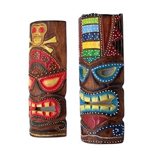 Hand Crafted Polynesian Hawaiian Style Painted Tiki Masks, Wall Décor, Set of 2 Assorted Colors,12 Inches