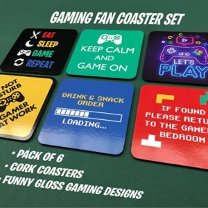 Gaming Drinks Coasters - Pack of 6 Novelty Gift for The Ultimate Gamer - Man Cave Arcade Gaming Accessories for The Perfect Computer Setup