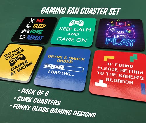 Gaming Drinks Coasters - Pack of 6 Novelty Gift for The Ultimate Gamer - Man Cave Arcade Gaming Accessories for The Perfect Computer Setup