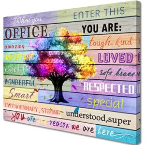 Inspirational Wall Art Office Motto Decor Quotes Colorful Tree Signs Pictures Wonderful Linen Painting Motivational Wall Decals for Home Office Room Decor Framed Canvas Prints 12x16 inches