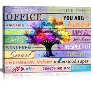 Inspirational Wall Art Office Motto Decor Quotes Colorful Tree Signs Pictures Wonderful Linen Painting Motivational Wall Decals for Home Office Room Decor Framed Canvas Prints 12x16 inches