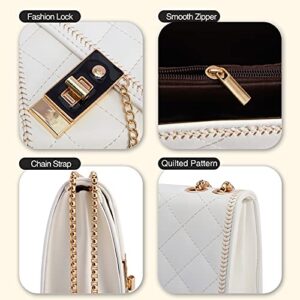 Aiqudou Quilted Crossbody Bag Purses for Women - PU Leather Clutch Designer Handbags Cute Shoulder Bag Medium Size(White)