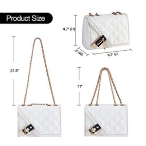 Aiqudou Quilted Crossbody Bag Purses for Women - PU Leather Clutch Designer Handbags Cute Shoulder Bag Medium Size(White)