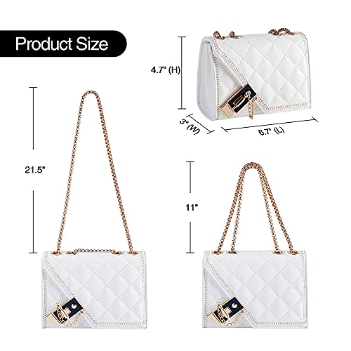 Aiqudou Quilted Crossbody Bag Purses for Women - PU Leather Clutch Designer Handbags Cute Shoulder Bag Medium Size(White)