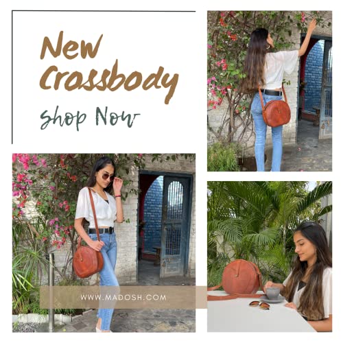 Madosh, Genuine Leather Women's Crossbody Semi-Circular Hobo Style Shoulder Bag