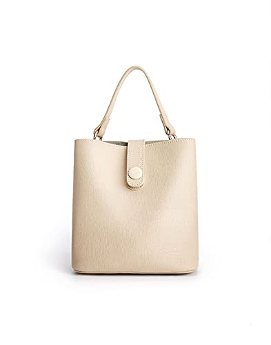 TIJN Crossbody Handbag for Women Top-Handle Leather Fashion Mini Tote Shoulder Bag Medium Size Retro Bucket Bag.cream (Guna)