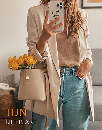 TIJN Crossbody Handbag for Women Top-Handle Leather Fashion Mini Tote Shoulder Bag Medium Size Retro Bucket Bag.cream (Guna)