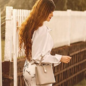 TIJN Crossbody Handbag for Women Top-Handle Leather Fashion Mini Tote Shoulder Bag Medium Size Retro Bucket Bag.cream (Guna)