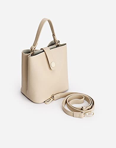 TIJN Crossbody Handbag for Women Top-Handle Leather Fashion Mini Tote Shoulder Bag Medium Size Retro Bucket Bag.cream (Guna)