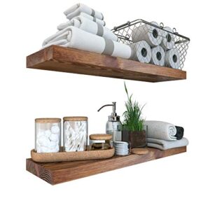 baobab workshop bundle – 2 items: wood and wire baskets with floating shelves for bathroom decor, toilet paper storage, living room bedroom and kitchen